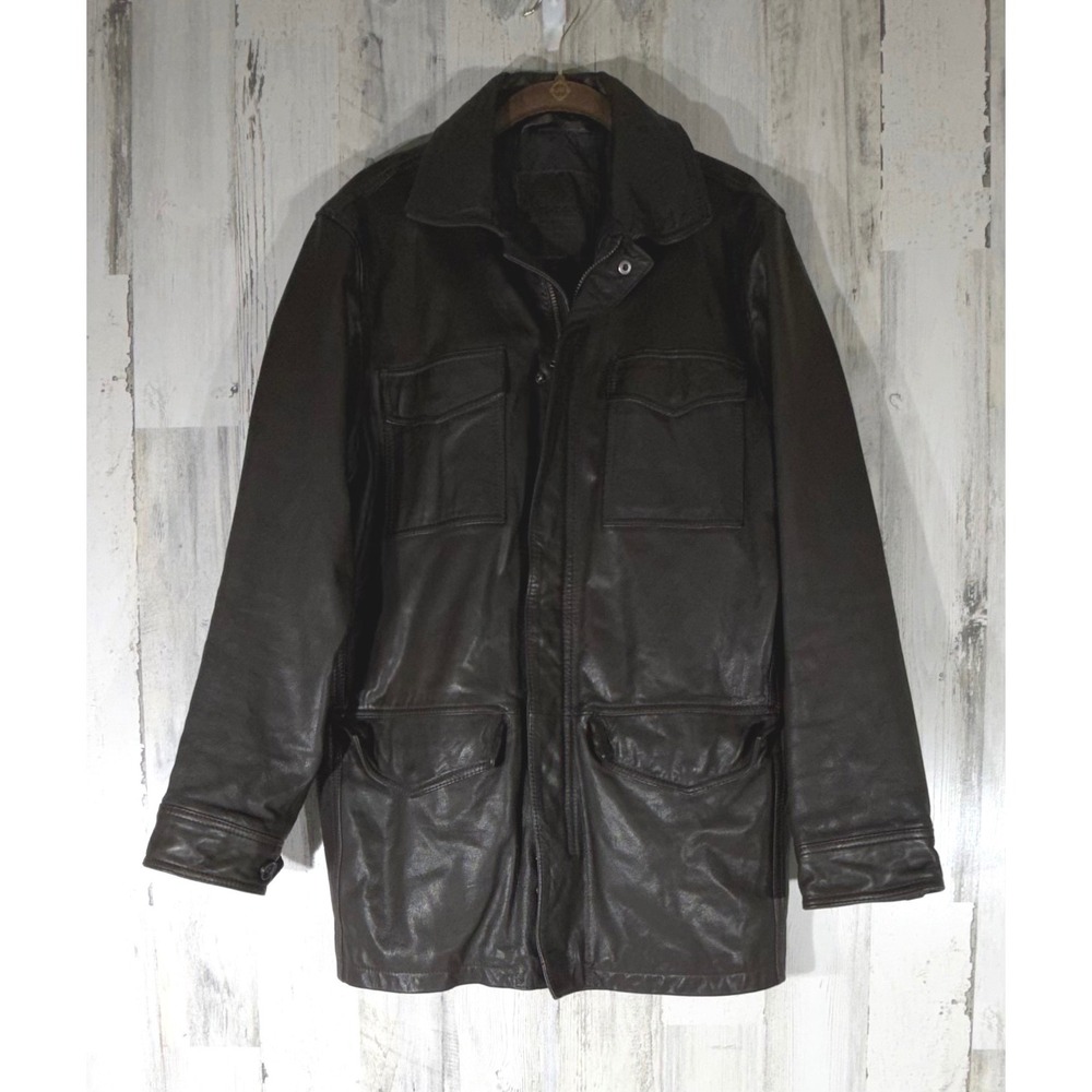 Express Leather Field Jacket Small Dark Brown Utility Safari Coat Turkey